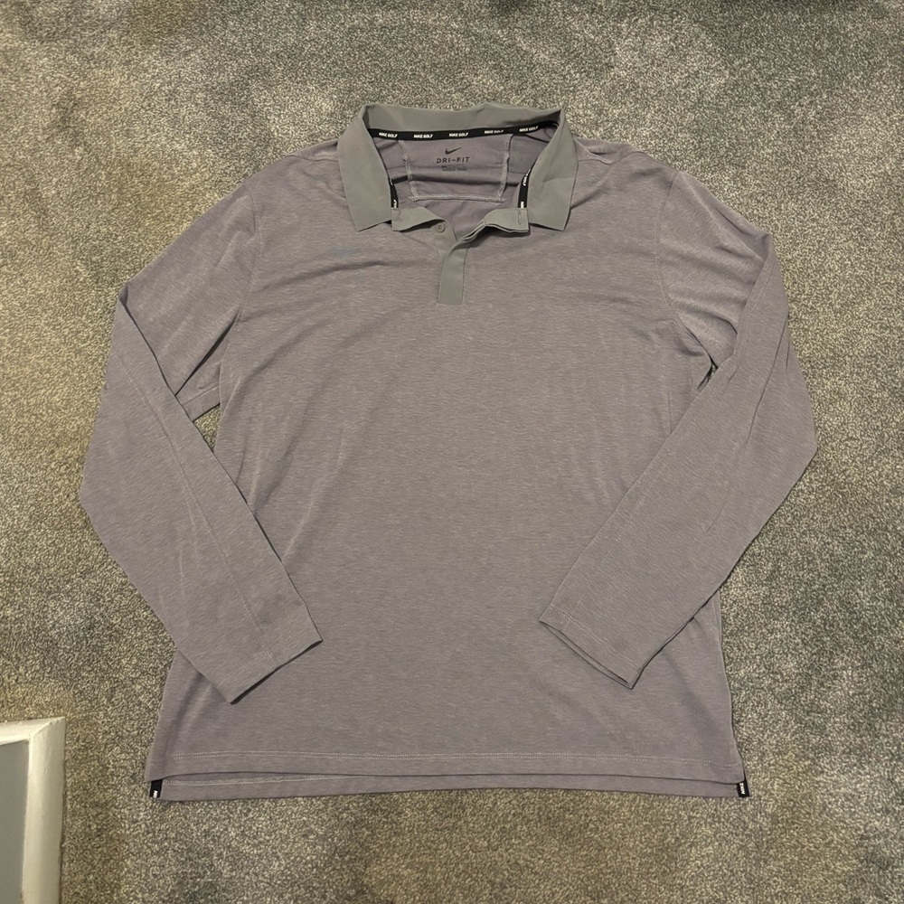 Men's Gray Nike Golf Dri-Fit Polo Long Sleeve Shirt
